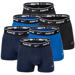 NIKE Herren Boxer Shorts, 6er Pack - Trunks, Logobund, Cotton Stretch Blau/Schwarz L