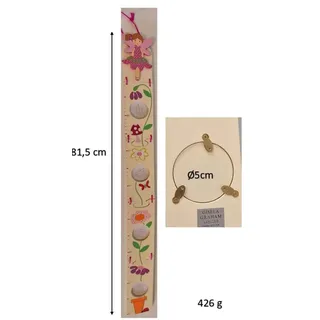 degawo Dekohänger Messlatte aus Holz mit 4 Fotorahmen und Feen- und Blumenmotiven (1x Messlatte) rosa
