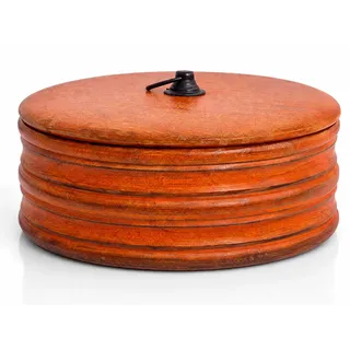 Handgefertigter mexikanischer Tortilla-Stövchenkorb aus Holz indischer Chapati-Roti-Brothalter Box Pfannkuchen-Keeper-Serviergeschir Hot Pot Auflaufform Deckel Home Küche Essdekor, Orange 23 x 10
