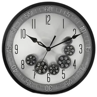 Sunay Wanduhr ø35x6 cm mit Zahnrädern - Industrial-Optik (analog, ø35 cm) schwarz|silberfarben
