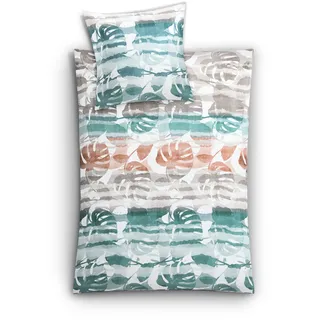 KLEINE WOLKE Jill Floral Baumwolle Blau/Türkis 135 x 200 cm + 2 x 80 x 80 cm