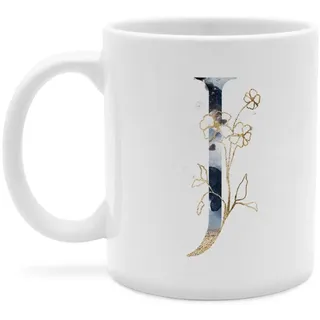 printplanet - Tasse mit Buchstabe: J - Kaffeebecher, Mug, Becher, Kaffeetasse, Beidseitiger Druck - Farbe Weiß