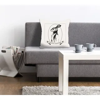 Dekokissen QUEENCE "Bux Bunny", weiß (weiß, bedruckt), B:40cm L:40cm, Polyester, Dekokissen_Sitzkissen_Kissenhüllen, mit einem Hasen im Anzug