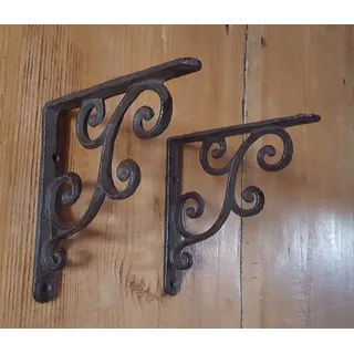 LB H&F Lilienburg Wandregalhalter LB H&F 2 Stück Wandregalträger Regalträger Träger Halterung, Regal selber bauen DIY Gusseisen Antik Stil Wandwinkel Regalhalter Konsole Wandkonsole Regalwinkel Landhaus Nostalgie Vintage Shabby Hygge Barock Ornament Wandkonsole Art Deco, Antik Design