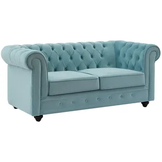 vente-unique Chesterfield Couch Samt 2-Sitzer Hellblau