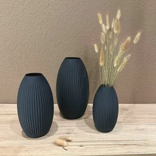 Dekovase 3D Vase Bodenvase Vase für Pampasgras Trockenblumen (Set (alle 3 Vasen), Anthrazit)