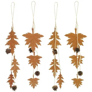 Dekoleidenschaft 4 Deko-Hänger “Herbstblätter” aus Metall in Rost-Optik mit Naturzapfen und Holzperlen, 45 cm hoch, Herbstdeko, Hängedeko