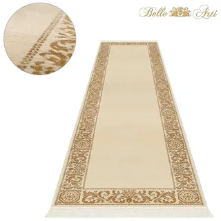 Belle Arti Teppich Luxus Teppich Wohnzimmer Barock schwarz gold beige oder rot kurzflor, Rechteckig, flauschig beige Rechteckig | 80 cm x 400 cm