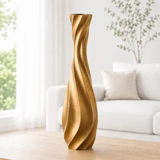 Leewadee Bodenvase 50 cm - Hohe Polyresin Deko für Pampasgras - Gold