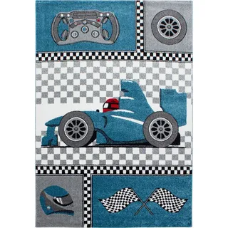 Kinderteppich Rennwagen Blau 200 x 290 cm Rechteckig - Blau