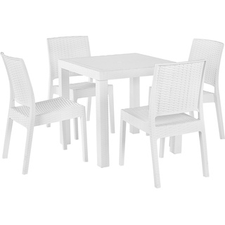 Beliani, Gartentisch + Balkontisch, Gartenmöbel Set Rattanoptik weiß 4-Sitzer FOSSANO (80 cm)