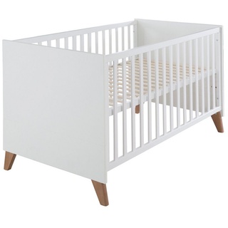 roba® Babybett Ole 70 x 140 cm aus Holz - Weiß lackiert - Füße aus Massivholz, 3-fach Höhenverstellbar, 3 Schlupfsprossen, umbaubares Gitterbett