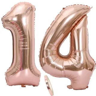 2 Luftballons Zahl 14, Nummer 14 Luftballon Rosegold Mädchen,40" Aufblasbar Helium Folienballon Roségold Ballons Figuren,Riesen ballon für Geburtstag Party Dekoration, Abschlussball (xxxl 100cm)