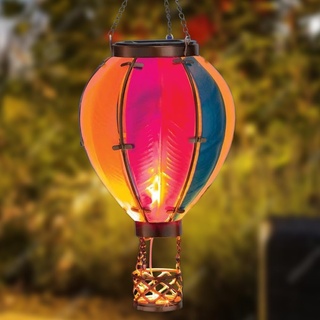 PLLYPE LED Solar Laterne Heißluftballon, Marokkanische Solarlampe zum Aufhängen, Solarlaterne für Außen Ballon Solarleuchte, Heißluftballon Deko für Rasen, Garten, Terrasse [Energieklasse A]