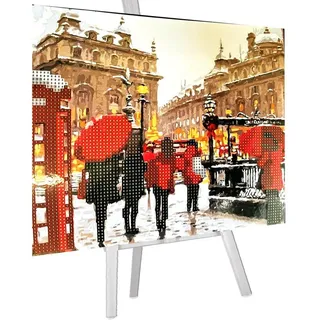 LA CUTE Malen nach Zahlen 5d Diamond Painting London + Staffelei Malen nach Zahlen 21x25cm (Komplettset für 5D Diamond Painting inklusive Leinwand, Diamanten und Werkzeugen, Diamond Painting Set mit Zubehör für DIY-Kreativität und Entspannung), 21x25cm 5D Diamond Painting mit präziser Klebeschicht & Zubehör