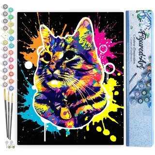 Figured'Art Malen Nach Zahlen Erwachsene Katze Pop Art - Paint by Numbers Basteln DIY Bastelset 40x50cm ohne Holzrahmen