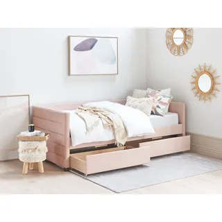 Tagesbett Samtstoff pastellrosa mit Bettkasten 90 x 200 cm MARRAY