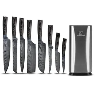 Küchenkompane Messer-Set Messerset mit Edelstahl Messerblock 9-teiliges Set kurai - rostfrei (2-tlg) grau|silberfarben