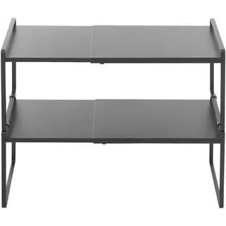 GIDRLL Erweiterbares Küchenschrank Organizer, Küchenregal Arbeitsplatte Gewürzregal Stehend, Kohlenstoffstahl Stapelbar Schrank Organizer Küche Tassenregal (Schwarz)