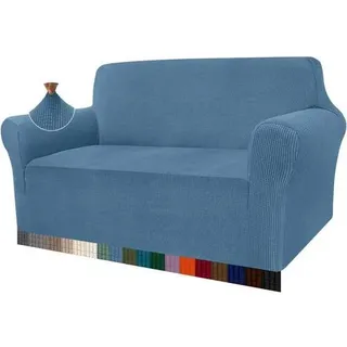 Sofabezug Sofahusse Jacquard Stretch Hunde 2 Sitzer Azurblau