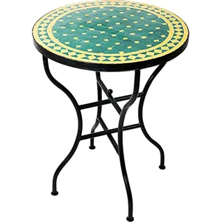 Marrakesch Orient & Mediterran Interior Gartentisch Mosaiktisch Marrakesch 60cm rund, Beistelltisch, Gartentisch, Esstisch, Handarbeit gelb|grün 75 cm