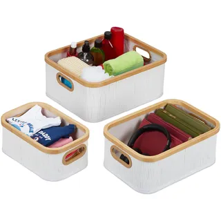 Relaxdays Aufbewahrungskorb 3er Set Bambus 41 x 33 x 17 cm beige/weiß/bronze