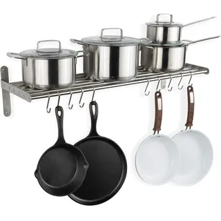 Wallniture Lyon Küchenregal Organizer und Aufbewahrungsregal, Metall Wandregal mit 10 S-Haken zum Aufhängen von Töpfen und Pfannen, Chrom