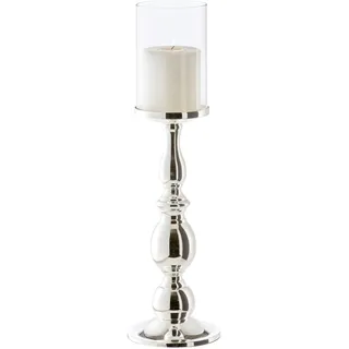 EDZARD Kerzenleuchter Windlicht Mascha, Höhe 45 cm, edel versilbert, anlaufgeschützt, für Stumpenkerzen bis ø 8 cm, inklusive Glasaufsatz, perfekt für Cornelius Kerzen