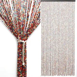 ANEELV Perlenvorhang 90 x 190 cm, 52 Stränge, Bunter Bambus-Türvorhang | Handgefertigte Bambusperlen im Boho-Stil; mit zwei Metallringen leicht zu montieren, dekorativ für Tür, Fenster und Raum.
