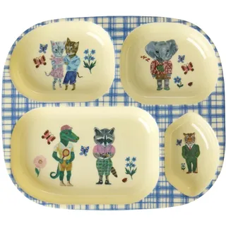 Rice Melamin Kinderteller mit 4er Einteilung - blau - Nathalie Lété Print