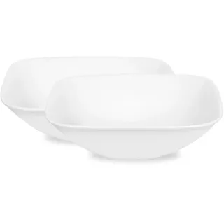 Corelle Vitrelle Servierschüssel, große Servierschüssel, dreilagiges Glas, riss- und splitterfest, quadratische Serviertabletts, 19 cm B x 5,7 cm H (2 Stück) – 2 weiße Schüsseln