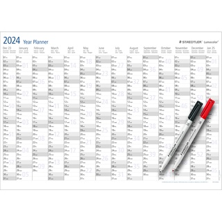 STAEDTLER internationaler Jahresplaner Lumocolor Set 2024 (Wandkalender trocken abwischbar, Sonderedition, internationales Kalendarium), 641 YPAMZW