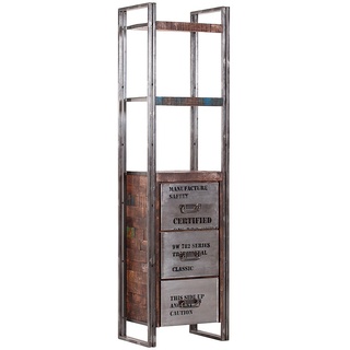Stylefurniture Bücherregal aus Metall und Massivholz, Holz, braun, 55 x 40 x 200 cm