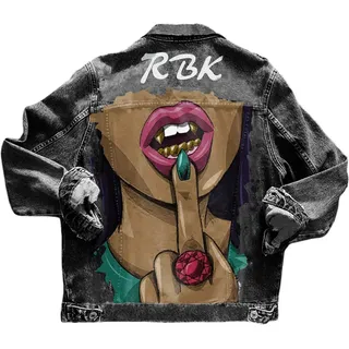 Onsoyours D Schwarz Taschen Einreiher Zerrissene Graffiti Langarm Boyfriend Oversize Jeansjacke Damen Mode Denim Jacket M - M