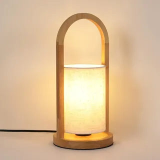 Goeco Nachttischlampe mit Kabelschalter, E27-Fassung Tischlampe, Holz | Vintage Tischleuchte mit Leinen-Schirm für Schlafzimmer, Wohnzimmer, Schlafsaal, E27-Fassung (Ohne Leuchtmittel)