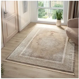 Vimoda Orientteppich Salsa, moderner orientalischer Klassiker Look, Rechteckig, Höhe: 13 mm, Teppich kurzflor modern, dicht, weich, Wohnzimmer, Schlafzimmer beige|weiß 80 cm x 150 cm x 13 mm