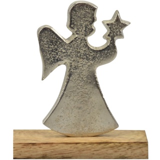 Weihnachtsdeko Alu-Engel auf Mangoholzsockel H 90 mm, 1 Stück