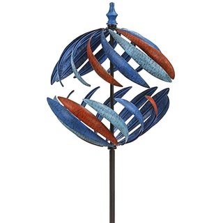 Dehner Gartenstecker Riesen-Windrad Globe, Ø 46 cm, Höhe 186 cm, Metall XXL Windmühle als Deko Objekt für Garten und Terrasse blau