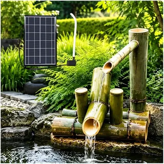 Bananaww Japanisches Bambus Wasserspiel für Zen Garten, Handgefertigter Teichbrunnen für Patio und Garten, Natürlicher Bambusbrunnen als Gartendekoration für Patio, Teich und Terrasse (solar)