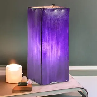 Orientalische Tischlampe Janka 30cm Lederlampe Quadratisch Lampe | Marokkanische kleine Tischlampen aus Metall, Lampenschirm aus Leder | Orientalische Dekoration aus Marokko, Farbe Lila