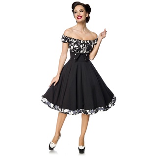 Belsira - Rockabilly Kleid knielang - Schulterfreies Swing-Kleid - S bis 4XL - für Damen - Größe S - schwarz/weiß