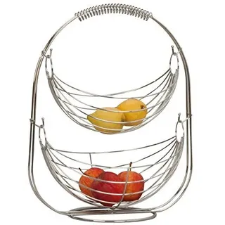 Lifestyle & More Hängekorb Obstkorb Früchtekorb Etagere Obstschale aus Metall Silber verchromt 45 cm hoch