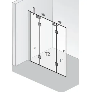 HSK teilgerahmt Walk-In-Duschkabine 3-teilig „Aperto“ Drehfalttür pendelbar, 3-teilig Glas Mattierung mittig (65 cm), Profile Chromoptik (Alu Hochglanz poliert), B: 1600 mm H: 2000 mm