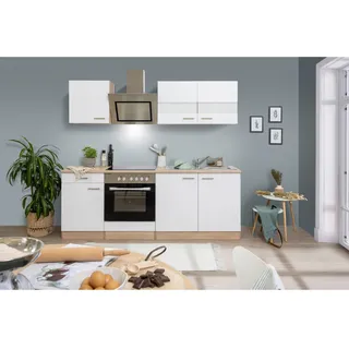 Economy Küchenzeile KB210ESWSC 210 cm Weiß-Eiche Sägerau Glänzend