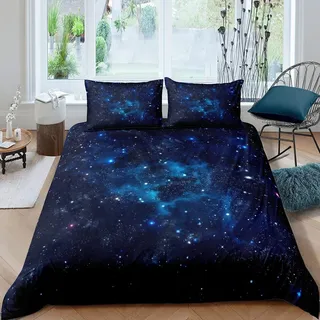 Blauer Galaxis Trösterbezug,Sternenhimmel Dekor Weltraum Thema Bettwäsche Set für Erwachsene Frauen Jungen Universum Muster Schlafzimmer Galaxis Mikrofaser Bettbezug mit Reißverschluss,135x200