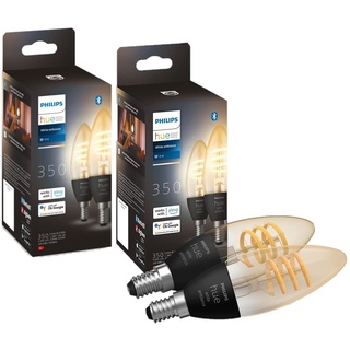 Philips Hue White Ambiance Filament, smarte E14 LED Lampe, dimmbar, 350lm, alle Weißschattierungen, steuerbar via App, Klar(4 pack)