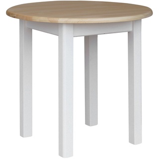 Weißer Runder Tisch aus massivem Kiefernholz mit mit lackierter Tischplatte 90 cm