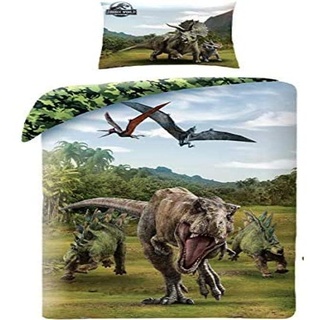 Halantex Jurassic World T.Rex Dinosaurier Bettwäsche 2-teilig 140x200 + 70x90 cm Bettbezug 100% Baumwolle Öko Tex