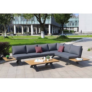 Aluminium Garten-Garnitur MCW-M62, Sitzgruppe Garten-/Lounge-Set Sofa, Holzoptik Gestell anthrazit, Polster dunkelgrau