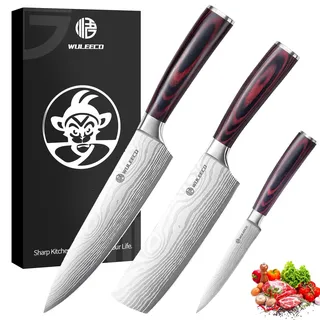 WULECCO Messerset 3-teilig, Professionelles Küchenmesser set, Messer set mit Hochwertiger Hochkohlenstoff-Edelstahl und Ergonomischer Griff, Profi Küchenmesserset für Heim- und Profiküche